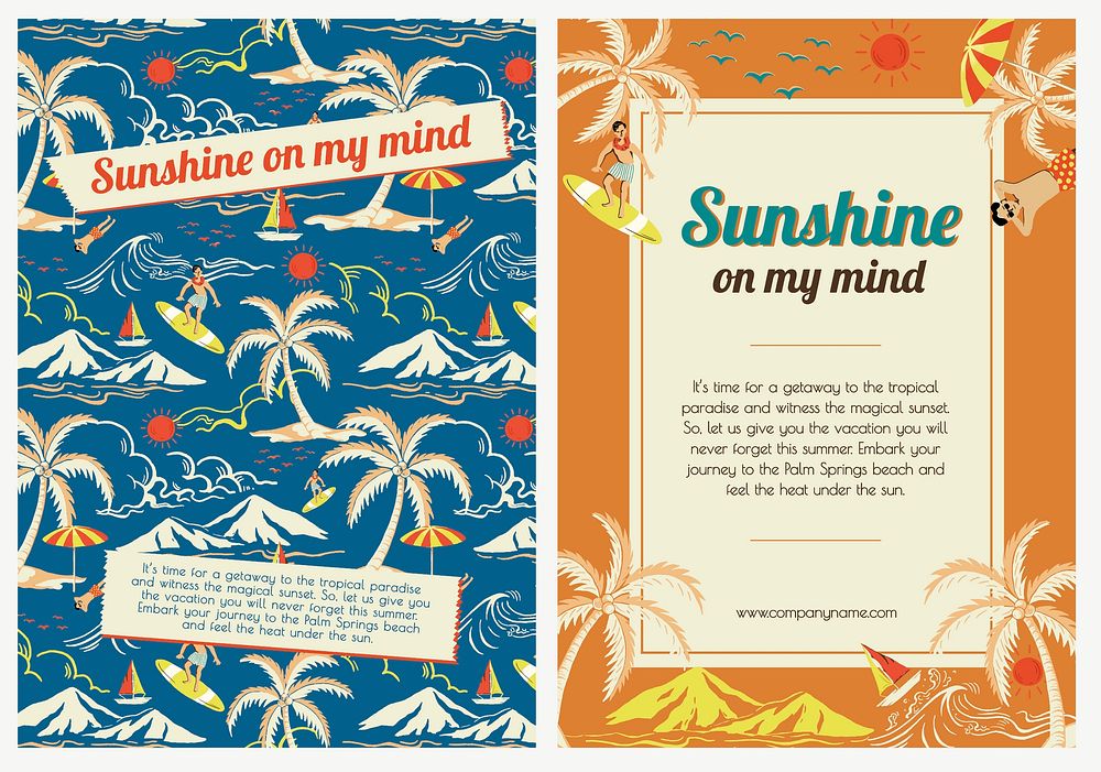 Tropical sunshine travel template vector for marketing agencies ad posters