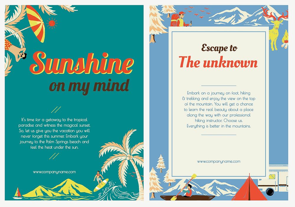 Escape hiking trip template psd holiday camping poster set