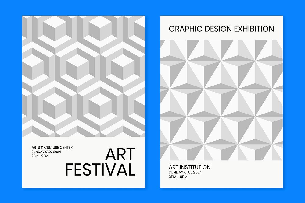 Art exhibition geometric template psd ad poster geometric modern style dual set