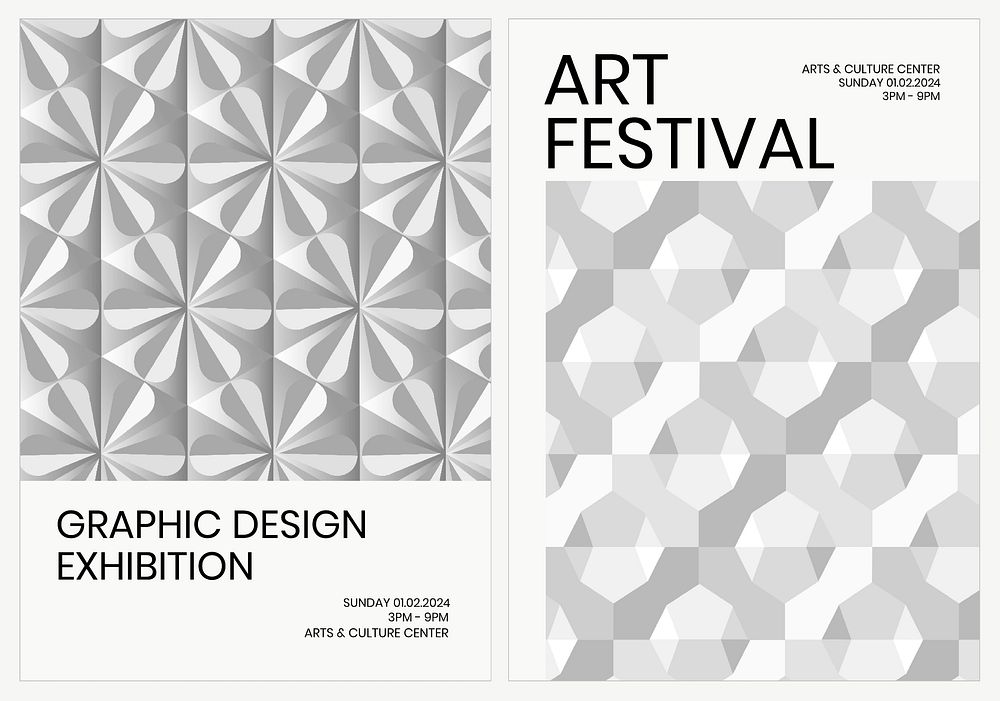 Art exhibition geometric template psd ad poster geometric modern style dual set