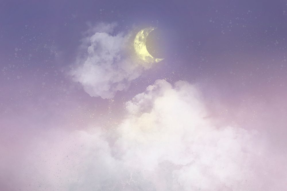 Pastel background with white crescent moon