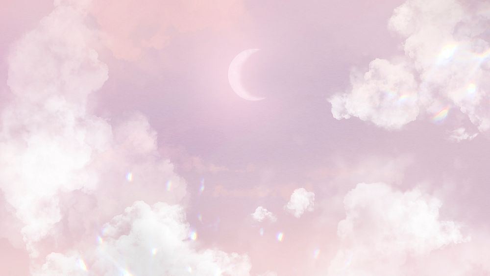 Pink sky computer wallpaper, aesthetic crescent moon background