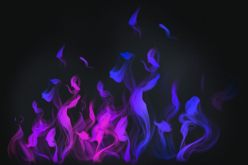 Purple flame element psd in black background