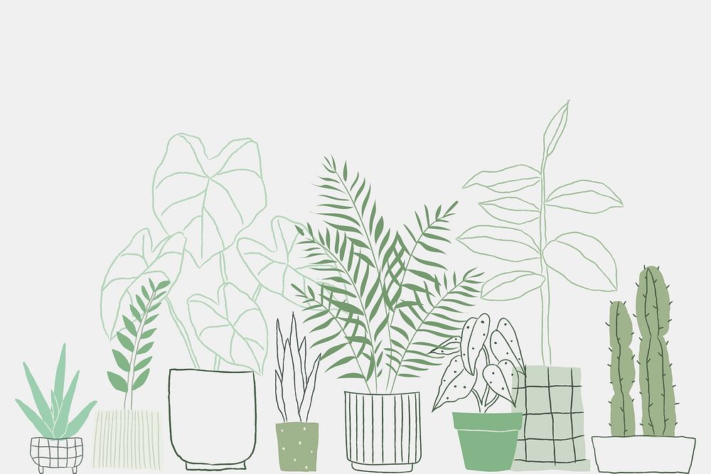 Potted plant doodle vector background with blank space