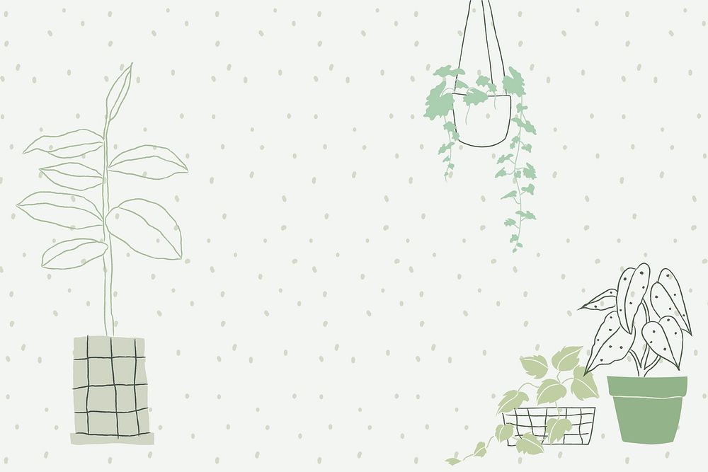 Houseplant doodle background psd with blank space