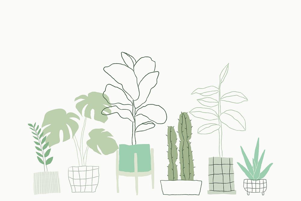 Green houseplant doodle psd background