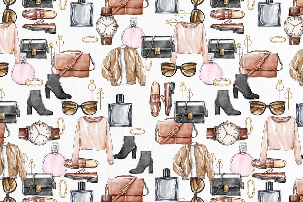 Fashion patterned psd background with clothes and accessories 
