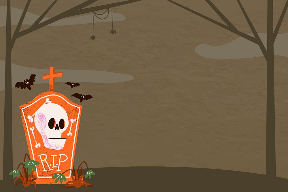 Halloween background wallpaper vector, in brown spooky tombstone border