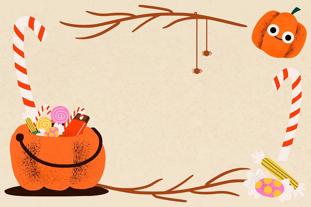 Halloween frame PSD illustration, cute trick-or-treat pumpkin