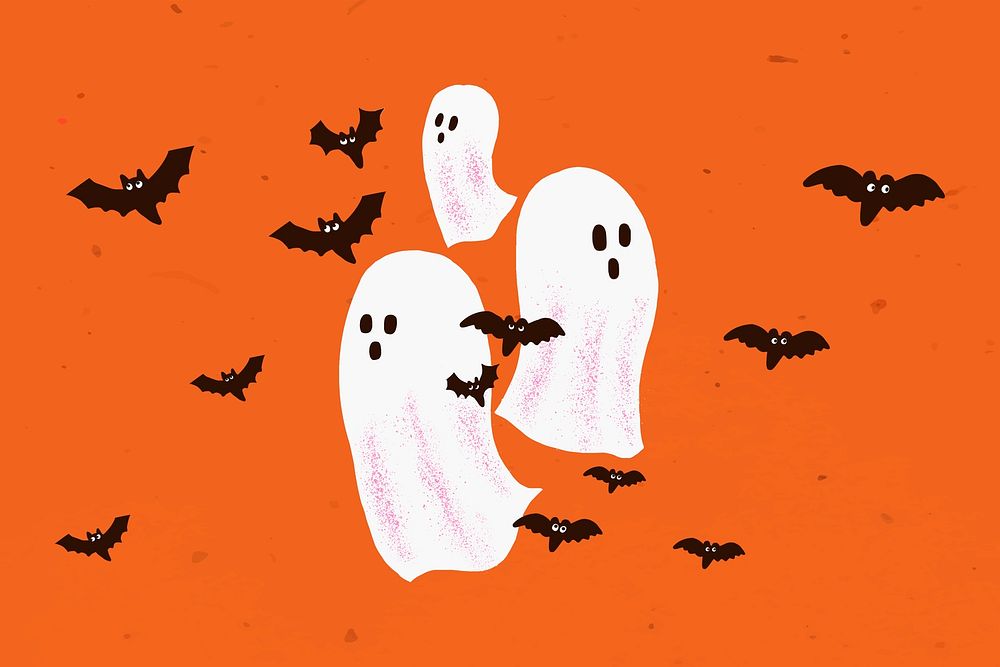 Halloween background wallpaper psd, cute white ghost illustration