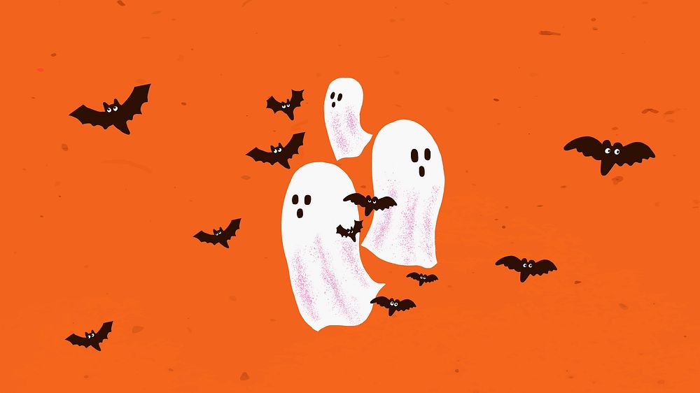 Cartoon Halloween background, cute white ghost illustration