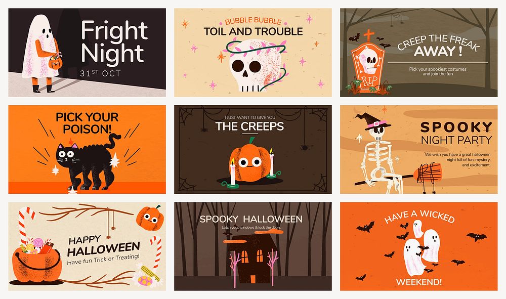 Banner templates vector, Halloween set with cute illustrations