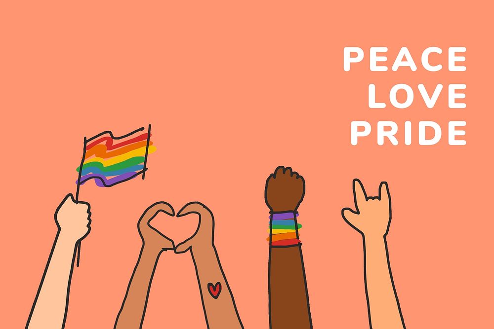 Human rights LGBTQ template psd with peace love pride text