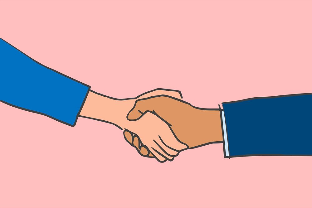 Business people doodle psd doing a handshake