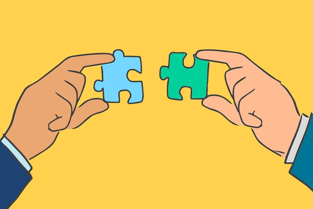 Business connection doodle vector hands connecting puzzle jigsaw