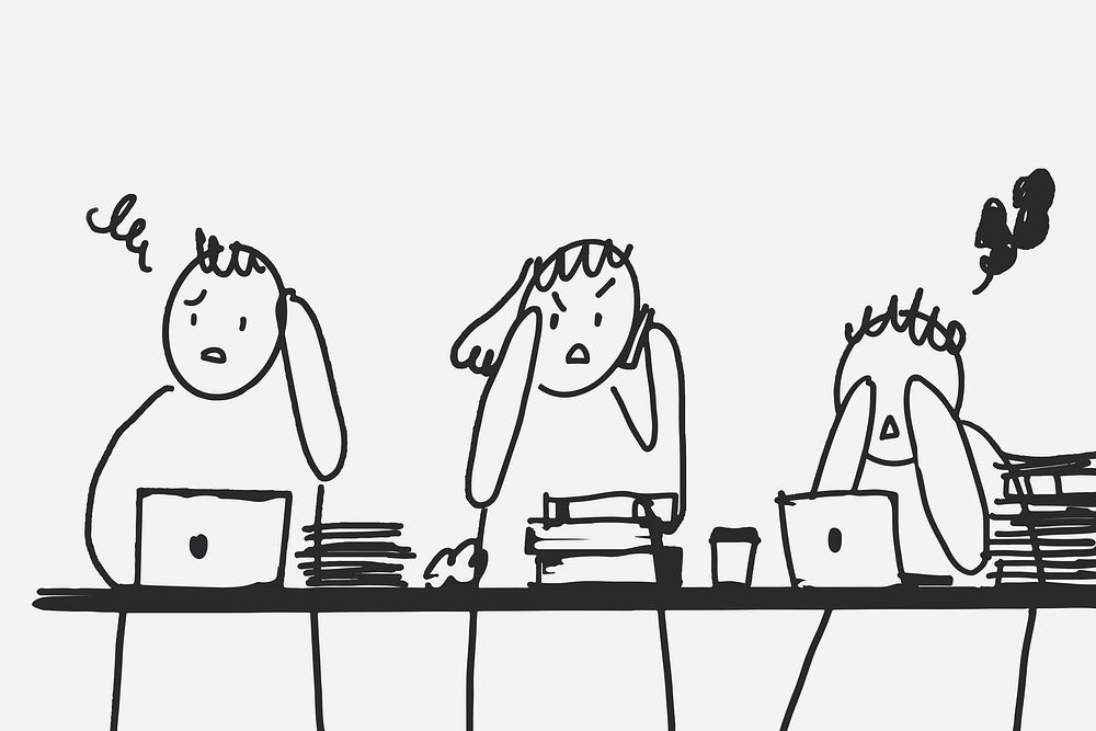 People doodle vector stressed office workers characters