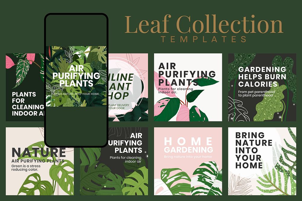 Houseplant social media template file leaf collection
