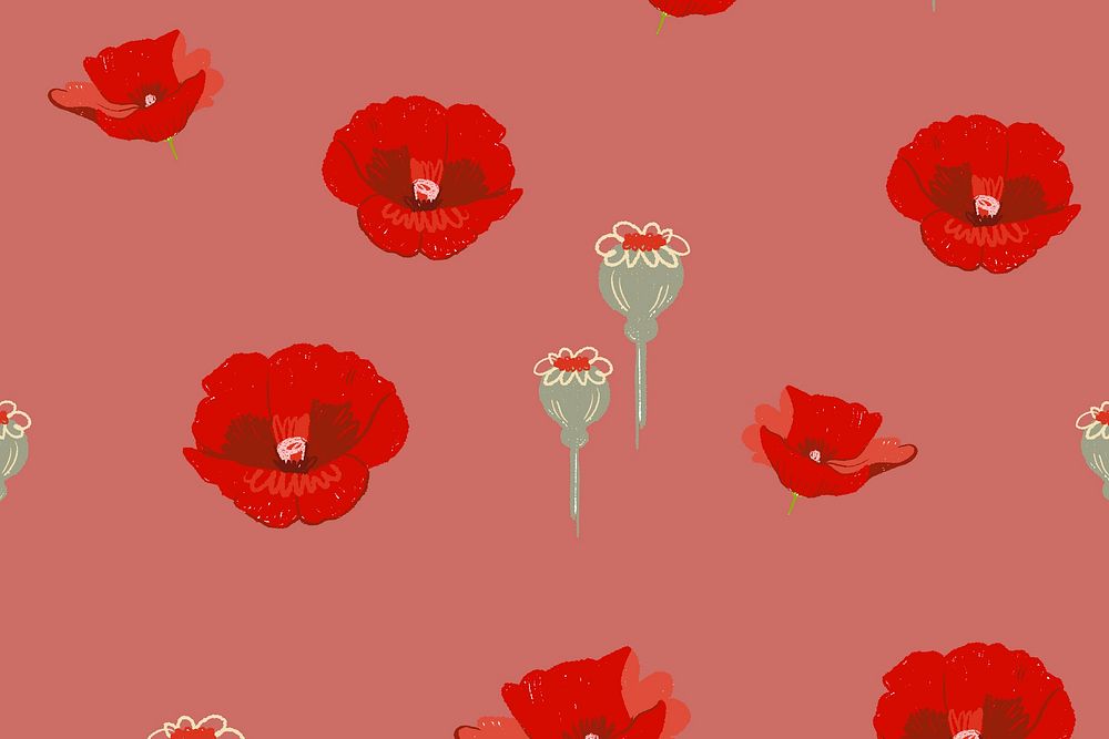 Red poppy floral pattern vector background