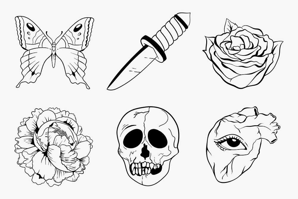 Flash old school tattoo vintage outline psd symbol collection