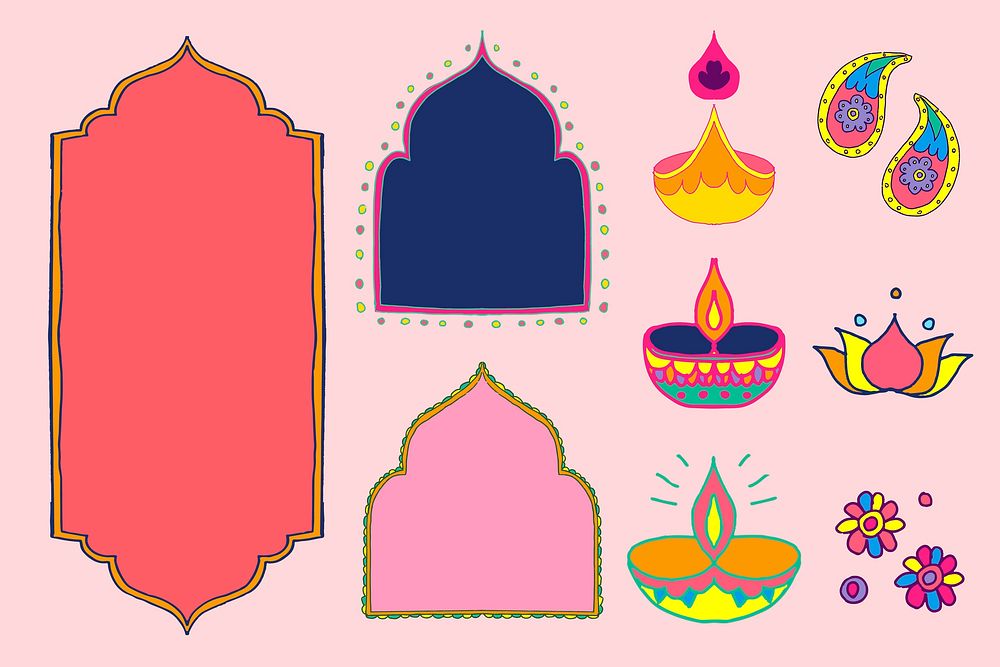 Diwali Indian rangoli design elements vector illustration set