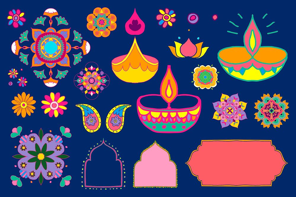 Diwali Indian mandala set element illustration