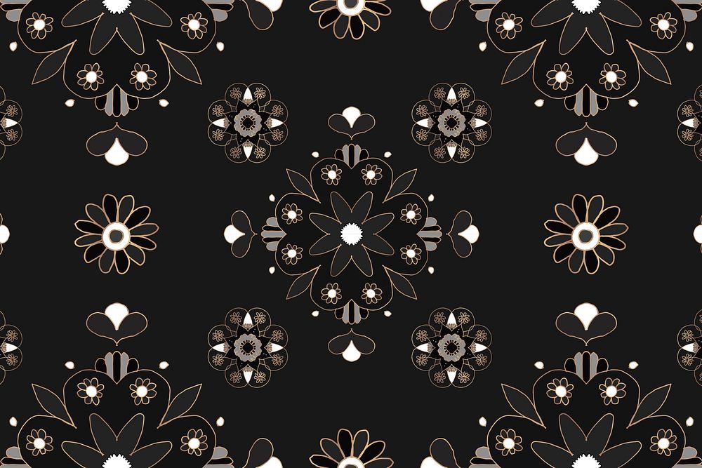 Mandala black Indian pattern psd botanical background