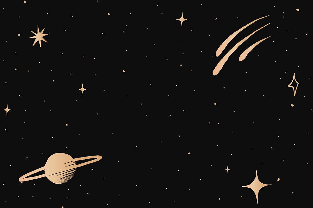 Saturn galaxy gold vector starry sky border on black background