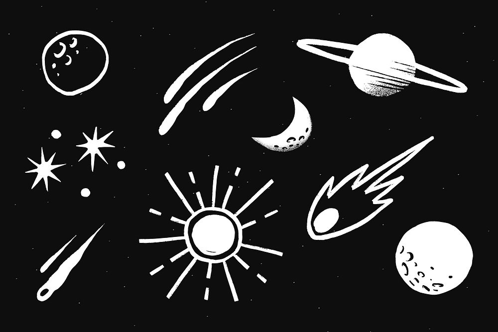 Cute solar system white vector galaxy doodle illustration sticker