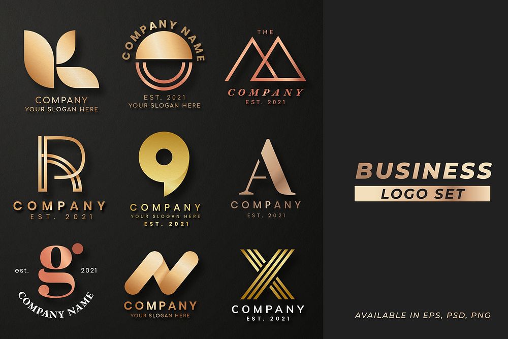 Luxury business logo psd set rose gold icon design
