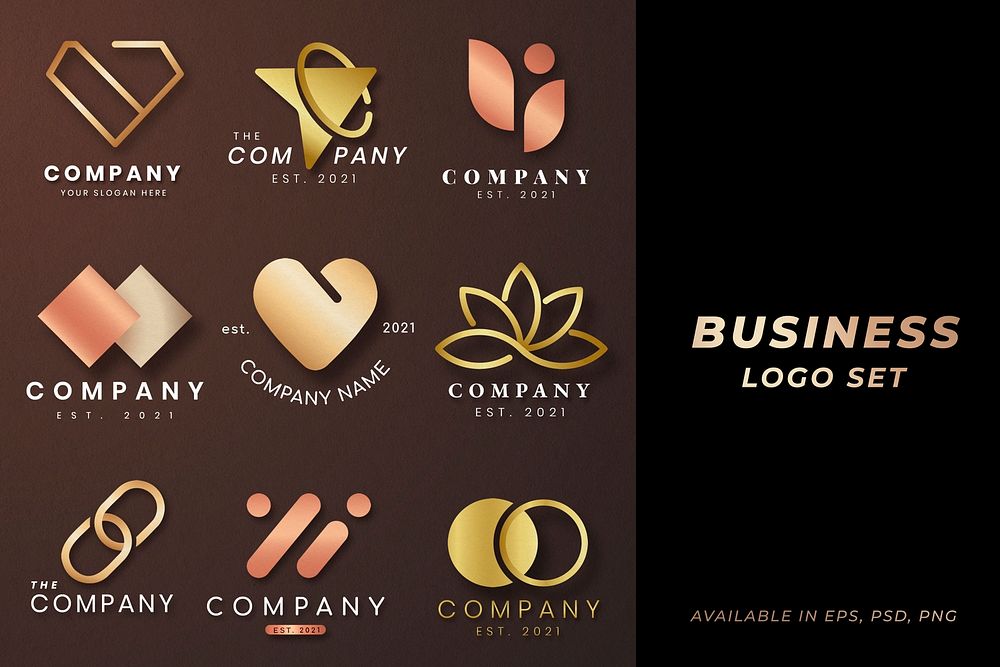 Luxury business logo psd set rose gold icon design