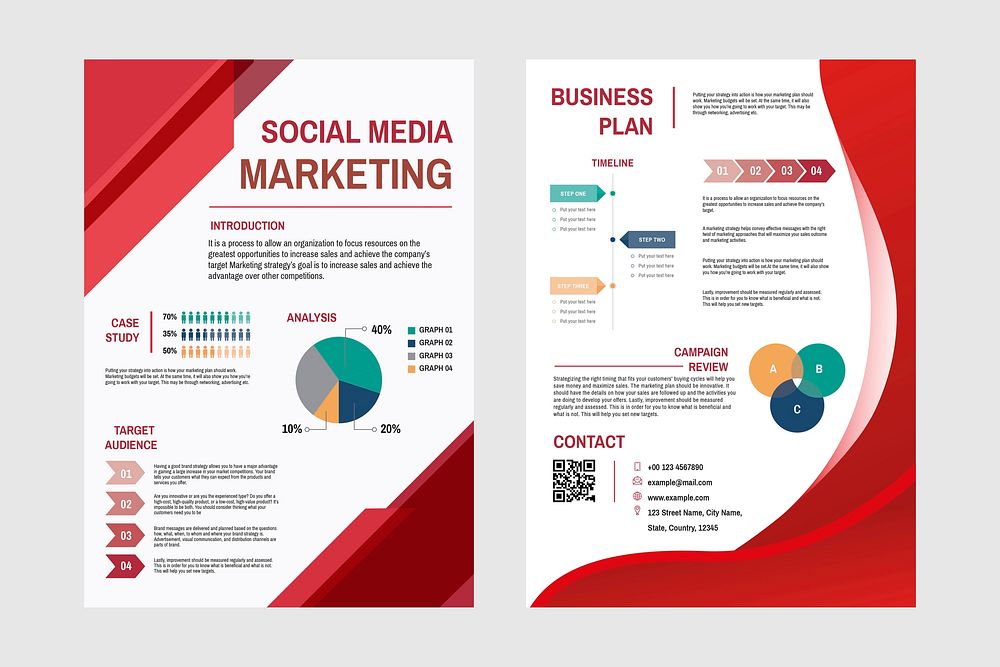 Business marketing plan poster editable template vector set