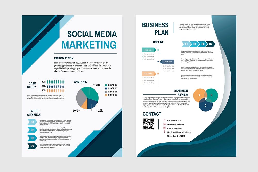 Business marketing plan poster editable template vector set