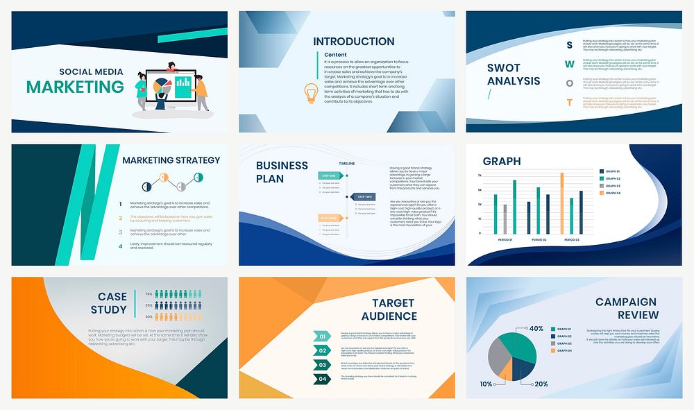 Marketing presentation template vector for social media marketing set