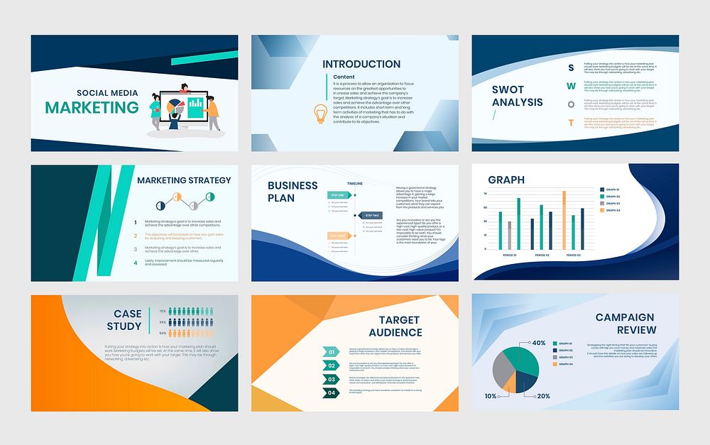 Corporate identity presentation vector slide editable template set