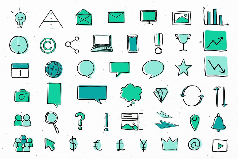 Useful business icons psd for marketing green collection