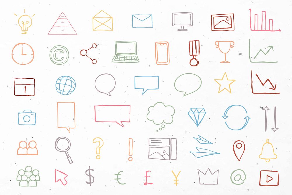 Colorful vector business presentation icons doodle set