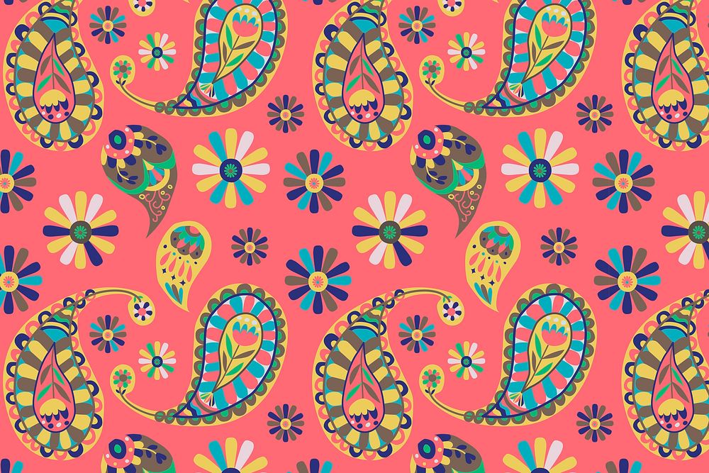 Vibrant pink Indian vector paisley pattern background