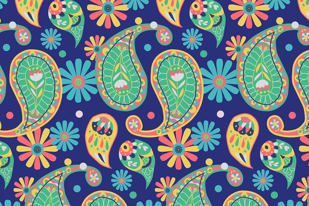 Vibrant blue Indian psd paisley pattern background