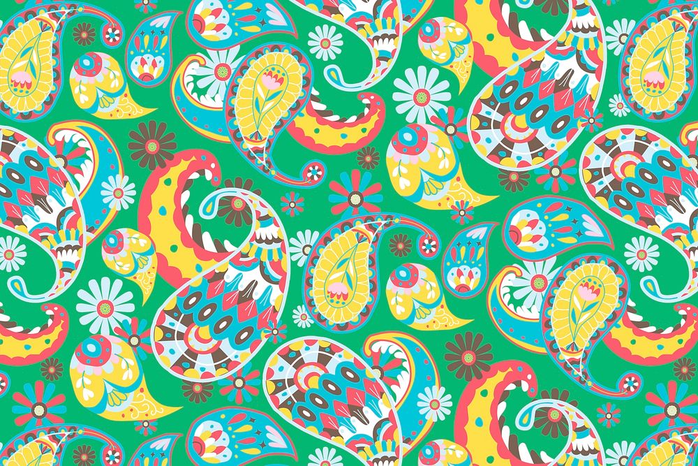 Vibrant green Indian psd paisley pattern background