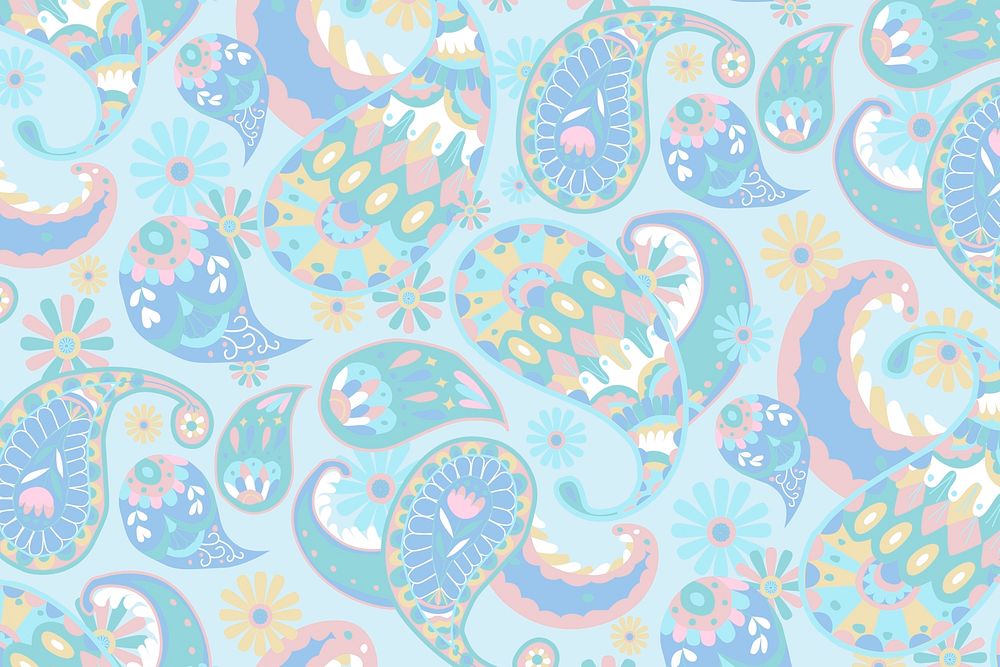 Pastel blue paisley pattern psd background