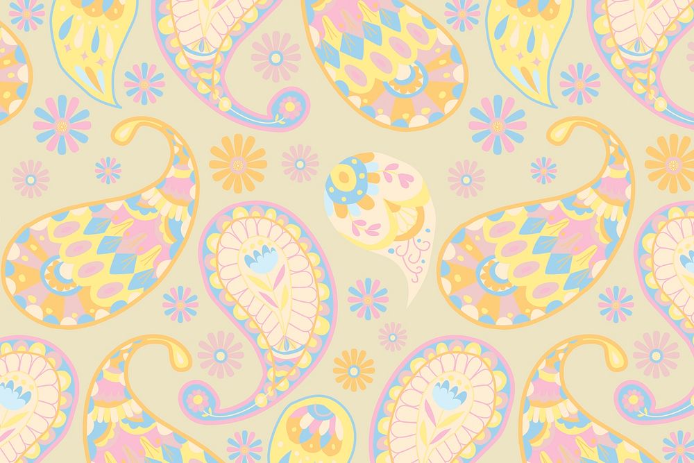 Pastel yellow paisley pattern psd background