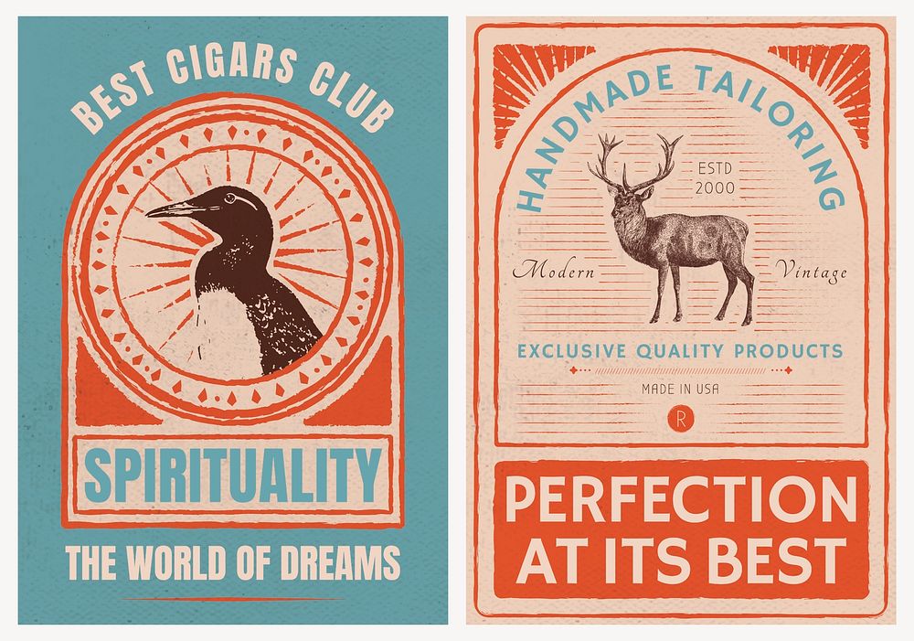 Vintage poster template psd with animals