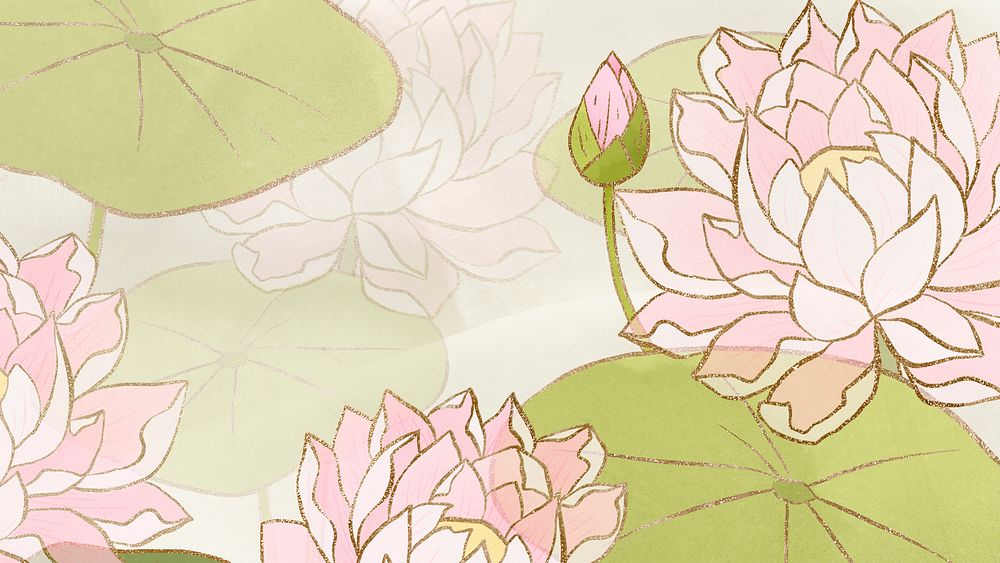 Hand drawn water lily background psd