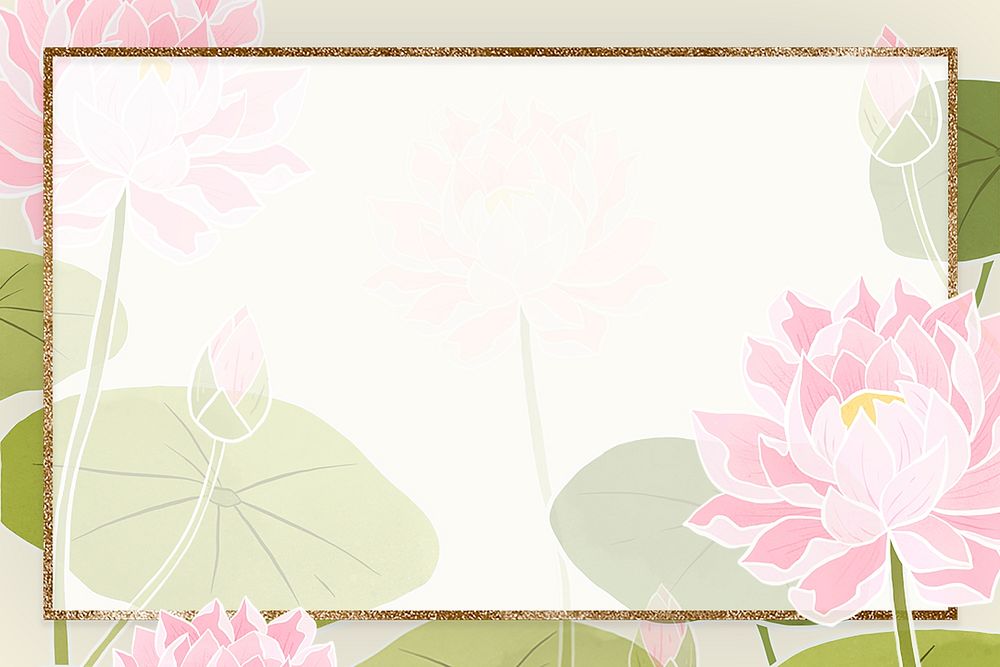 Hand drawn water lily psd with glittery frame