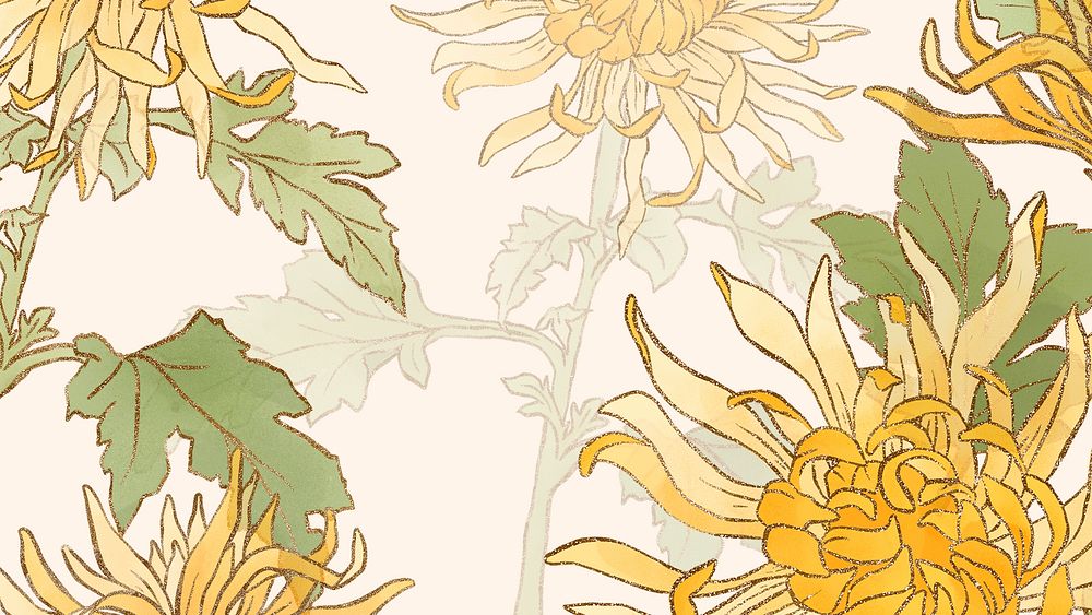 Hand-drawn chrysanthemum background psd floral batik