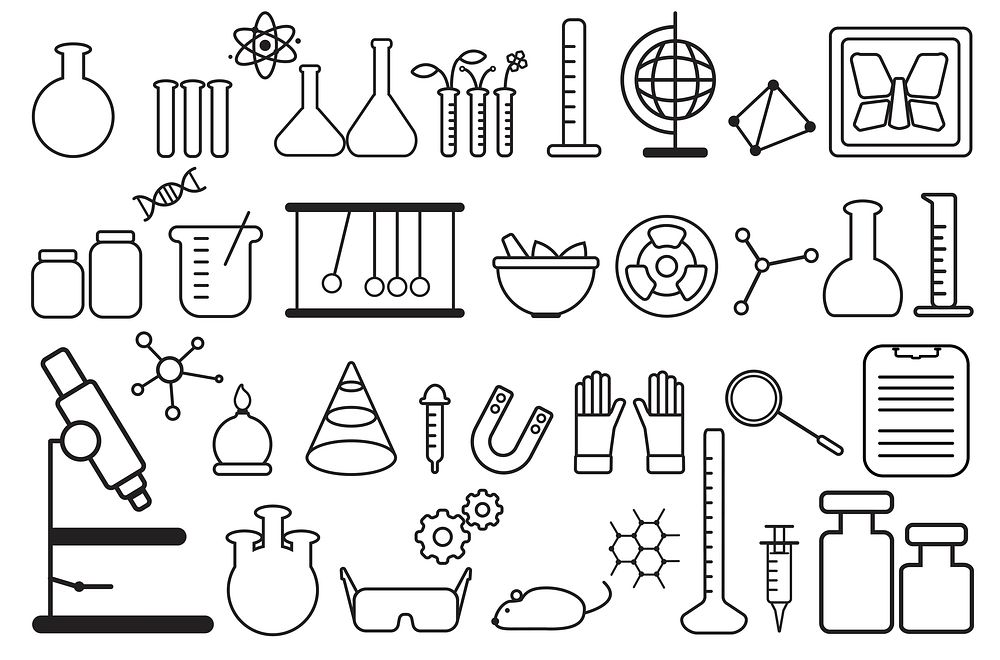 Line icons of science lab equipment