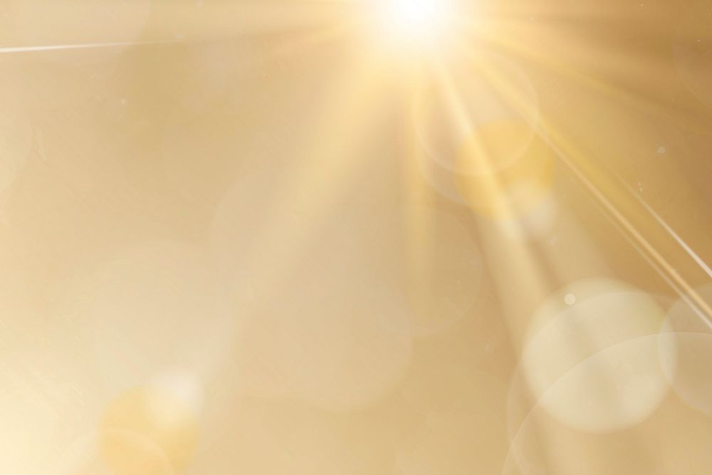 Natural light lens flare vector on gold background sun ray effect