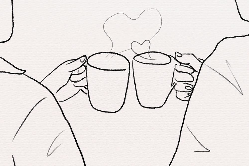 Romantic couple psd on a coffee date grayscale sketch