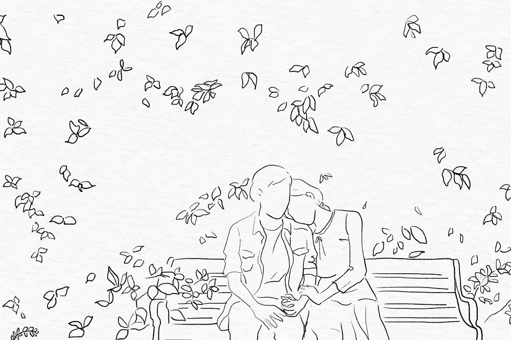 Couple on a date vector in the garden Valentine&rsquo;s theme sketch