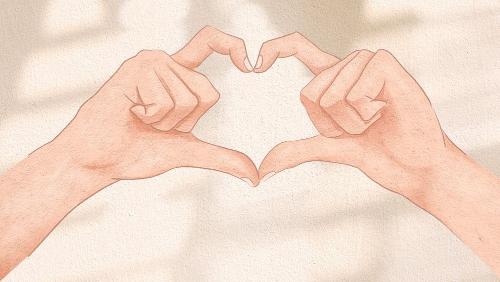 Cute heart hand gesture psd aesthetic illustration background